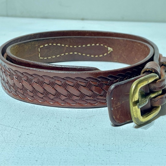 Handmade Accessories - Brown Leather Women’s Belt Gold Buckle 37 inch